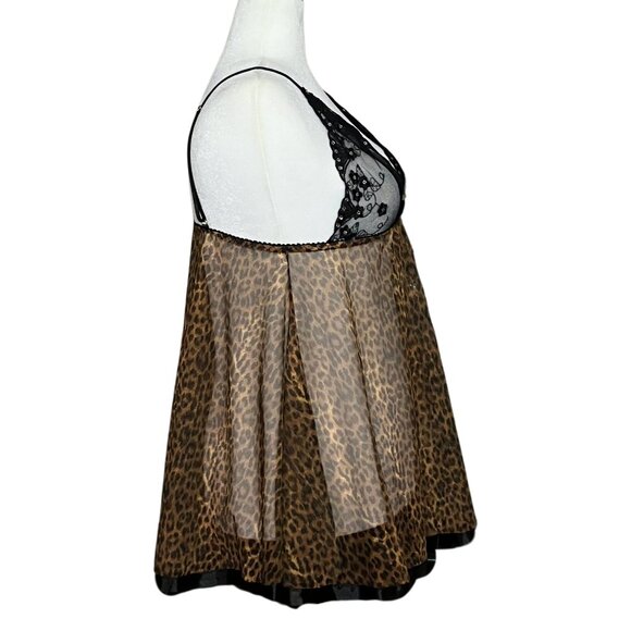 Y2K Sheer Leopard Print Babydoll Lingerie Slip Dress Sequins Bow Trashy2K Large - Picture 5 of 7